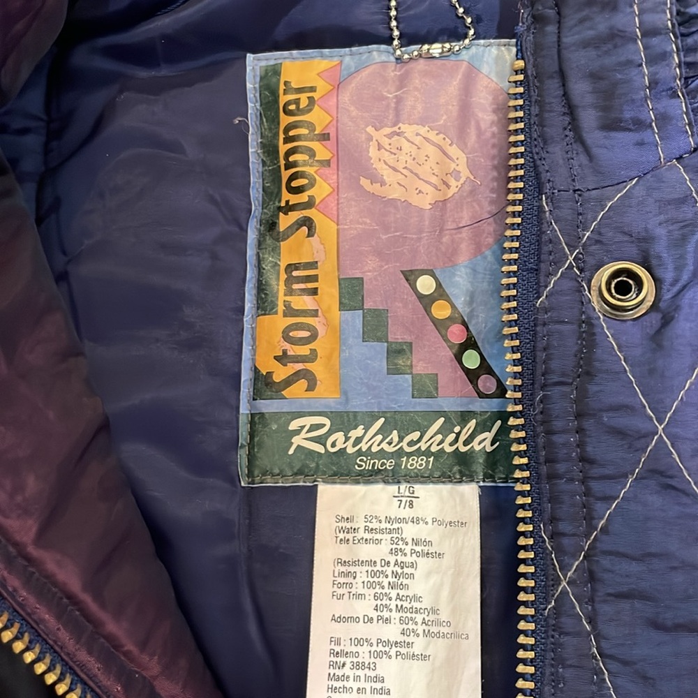 VTG Rothschild Storm Stopper Faux Fur Trimmed Hooded Girls 7/8 Jacket Unique - Picture 2 of 9